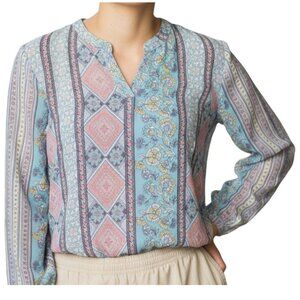 Sami & Jo Abstract Paisley Floral Multi-Print Boho Top Womens Size S